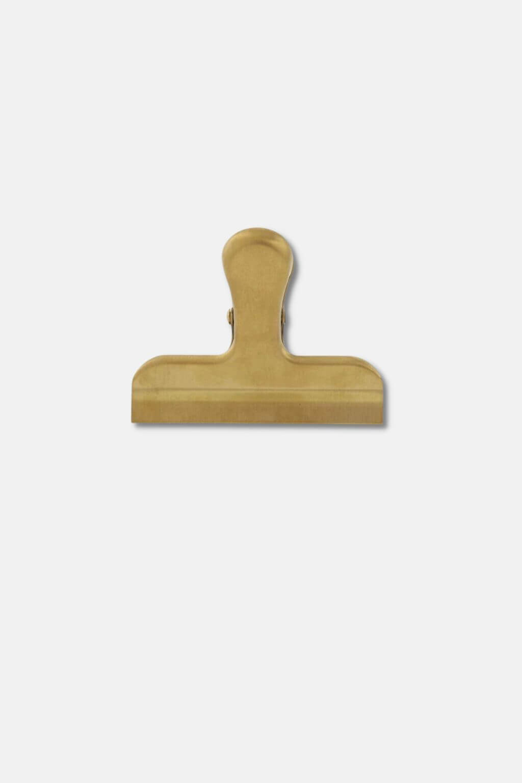 A gold utilitarian clip with a stainless steel construction, designed for organizing or sealing bags