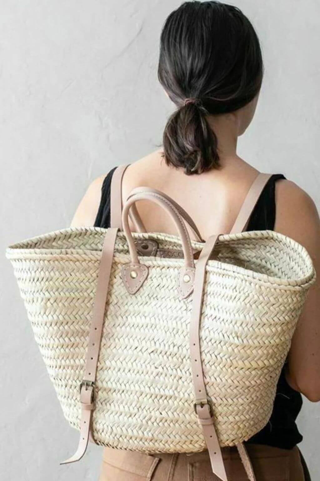 Straw backpack - Straw Backpack store with a leather basket, Straw beach bag - French Market basket, woven basket, leather strap