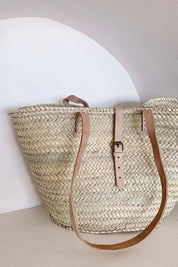 French Straw Bag with Nude Leather Straps