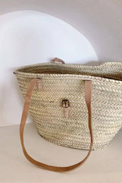 French Straw Bag with Nude Leather Straps