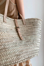 French Straw Bag with Nude Leather Straps