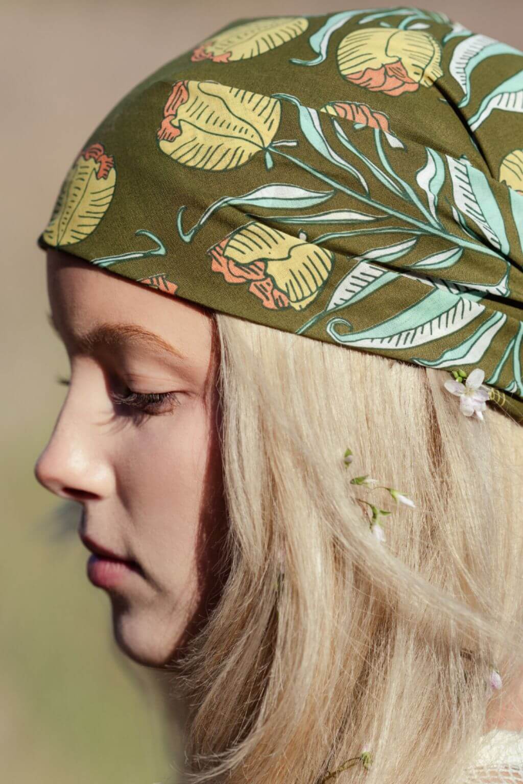 Adele Bandana | Vibrant Tulips on Olive