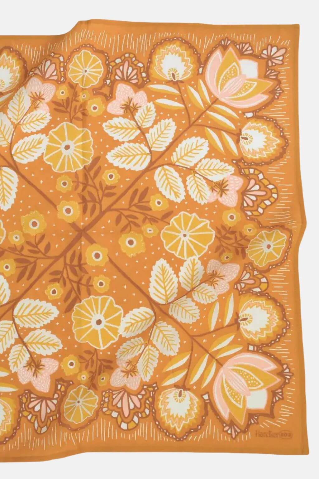 Tawny Bandana with golden umber base and pink floral design by Handker.
