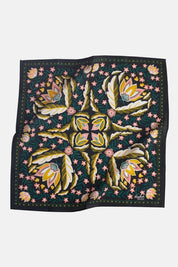 Flat lay of Hemlock Betty Bandana showing full square floral design