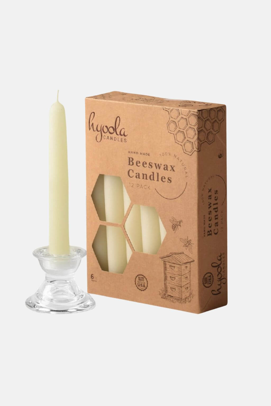 White Beeswax 6" Taper Candles, Box of 12