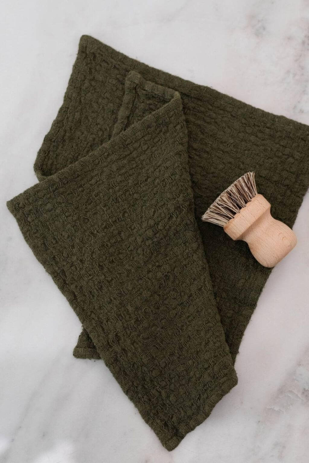 Martini Olive Linen Waffle Dishcloth Set of 2