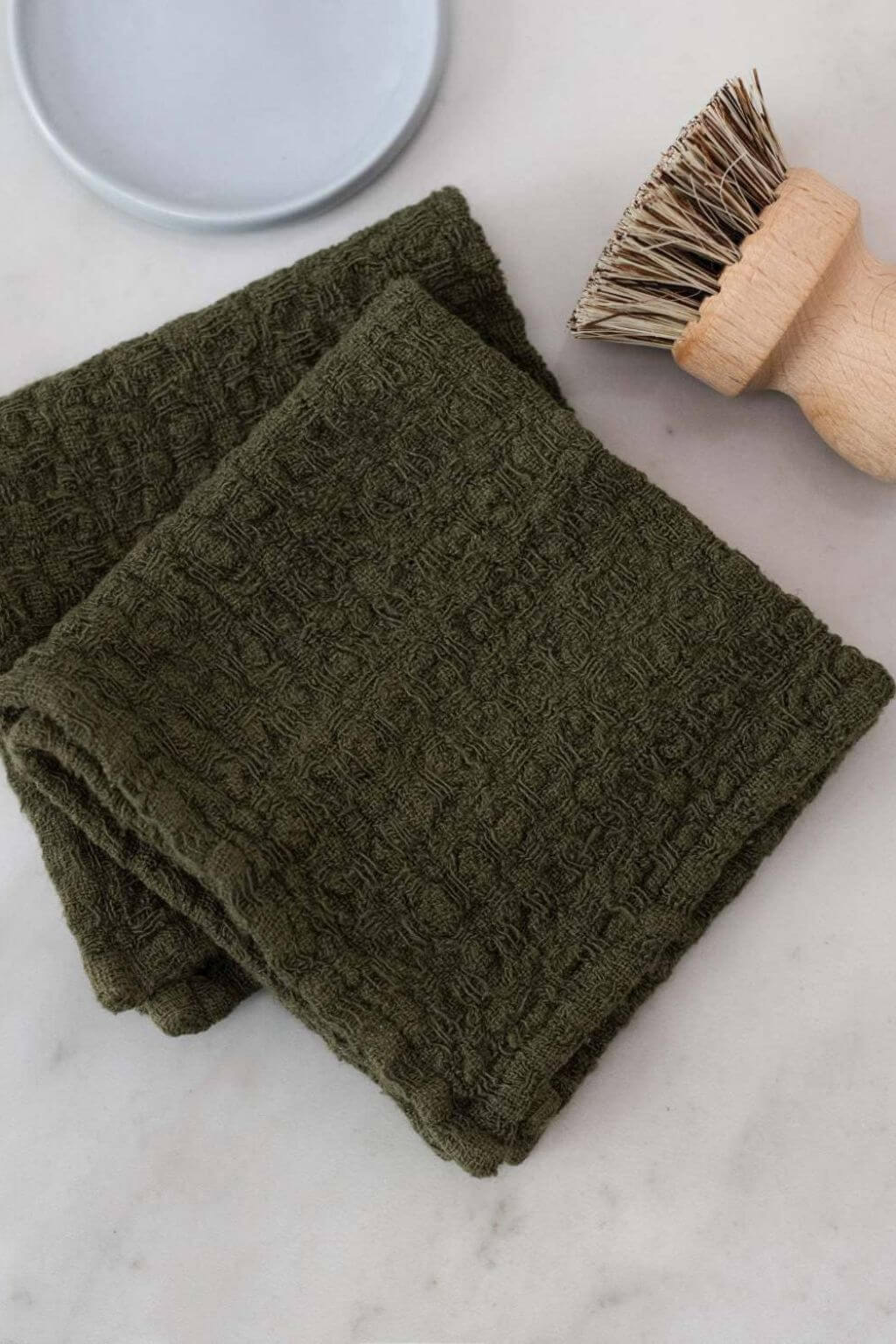 Martini Olive Linen Waffle Dishcloth Set of 2