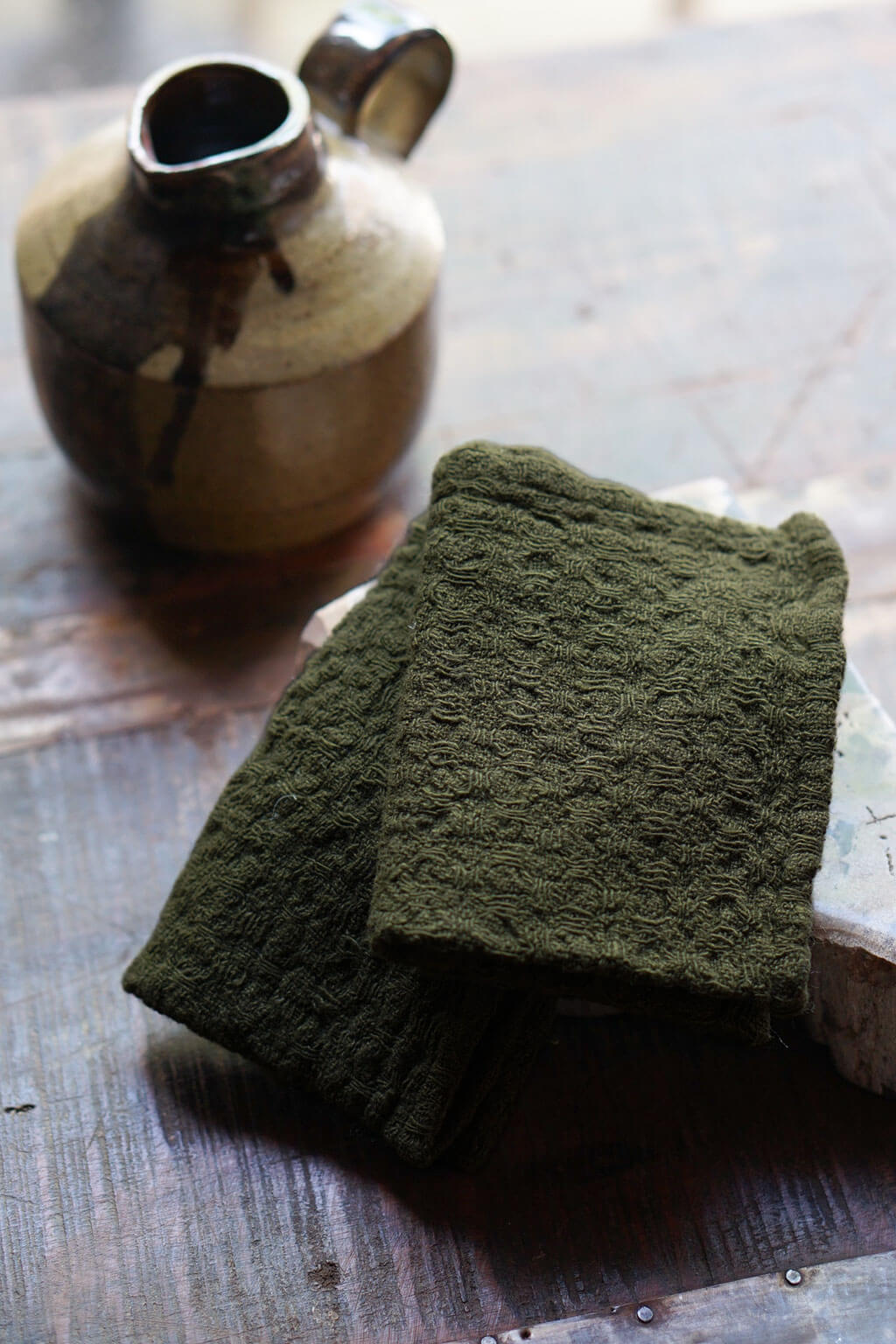 Martini Olive Linen Waffle Dishcloth Set of 2