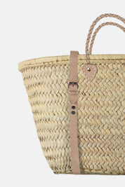 French Market Harvesting Basket Backpack with Natural Leather Straps