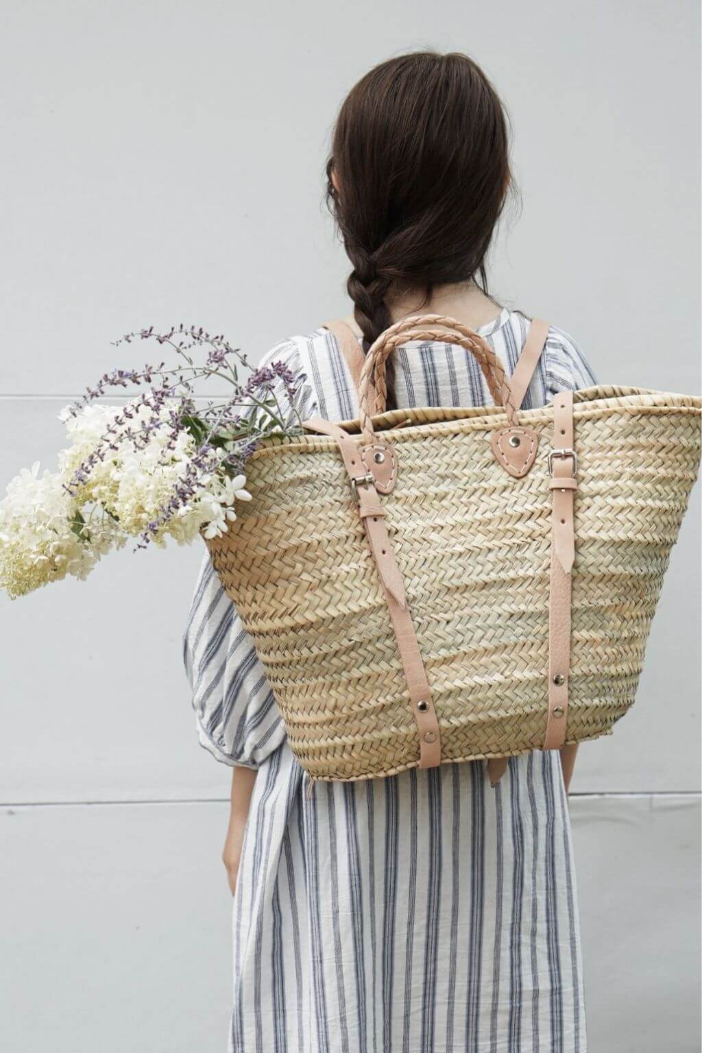 French Market Harvesting Basket Backpack with Natural Leather