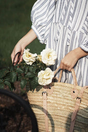French Market Harvesting Basket Backpack with Natural Leather Straps