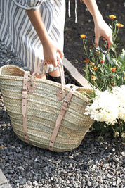 French Market Harvesting Basket Backpack with Natural Leather Straps