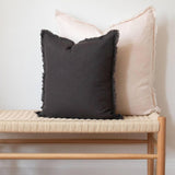Charcoal Fringed Linen Pillow Cover