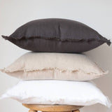 Charcoal Fringed Linen Pillow Cover