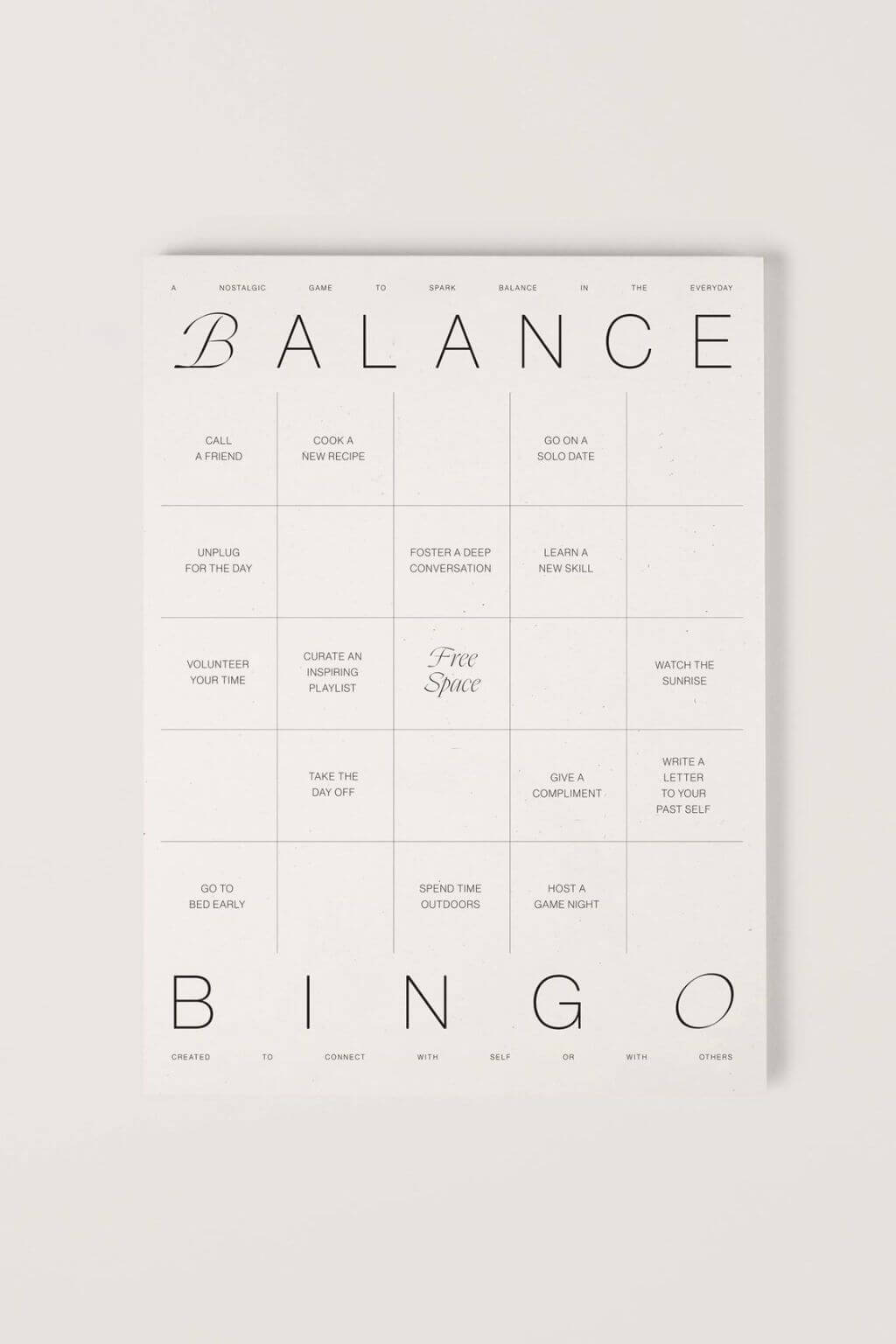 Balance Bingo Pad: a Nostalgic Take on Cultivating Balance