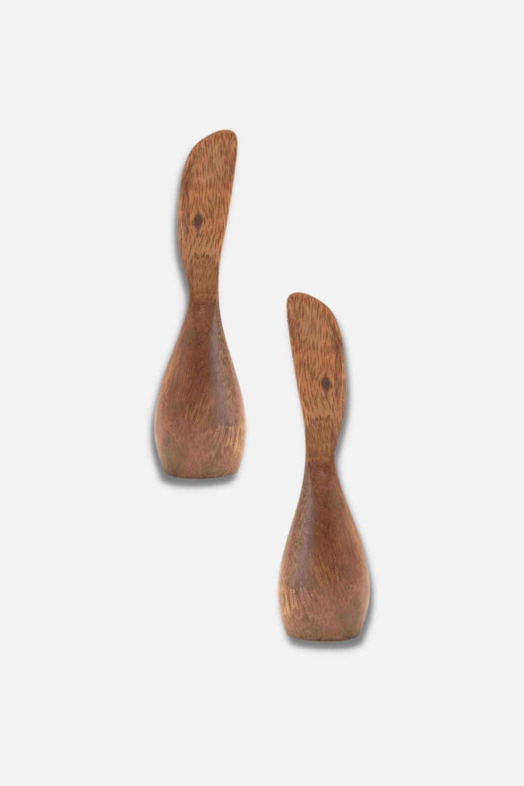 Two acacia canapé knives shown side by side on white background.