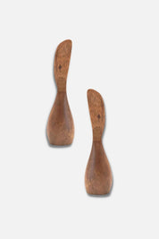 Two acacia canapé knives shown side by side on white background.