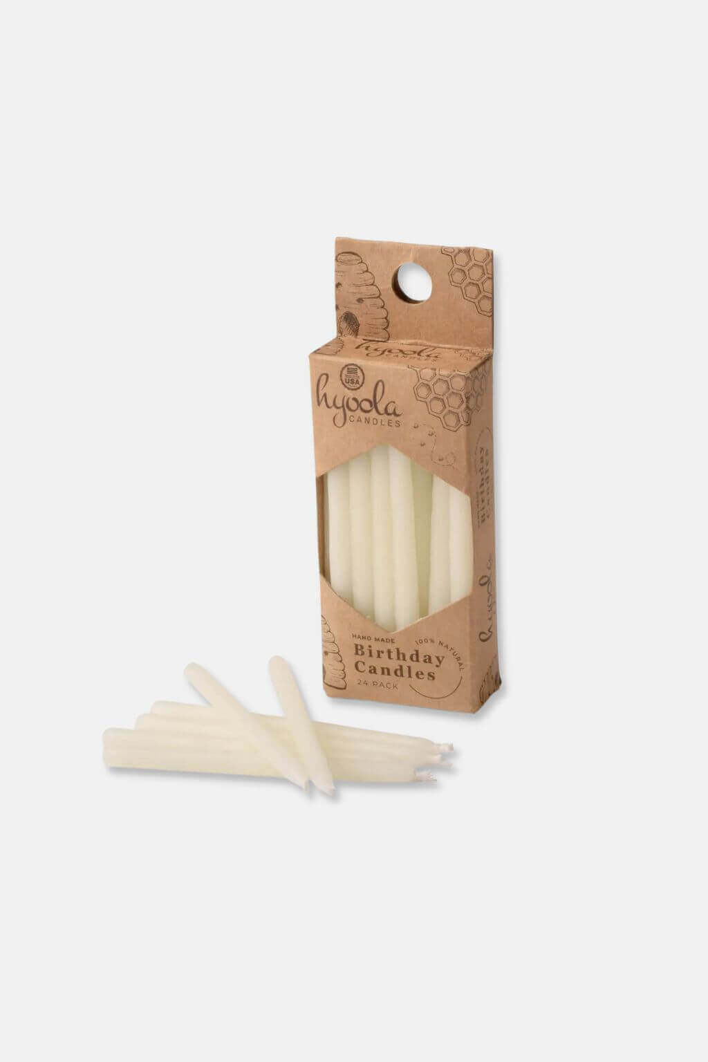 White Beeswax Birthday Candles, Box of 24