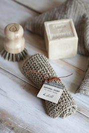 Sustainable hemp washcloth and natural bath accessories