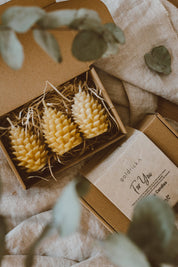 Natural Beeswax Pine Cone Candles, set of 3