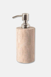 Studio shot of the Rainbow Sandstone Soap Dispenser on a plain background, highlighting its cylindrical shape and soft natural veining.