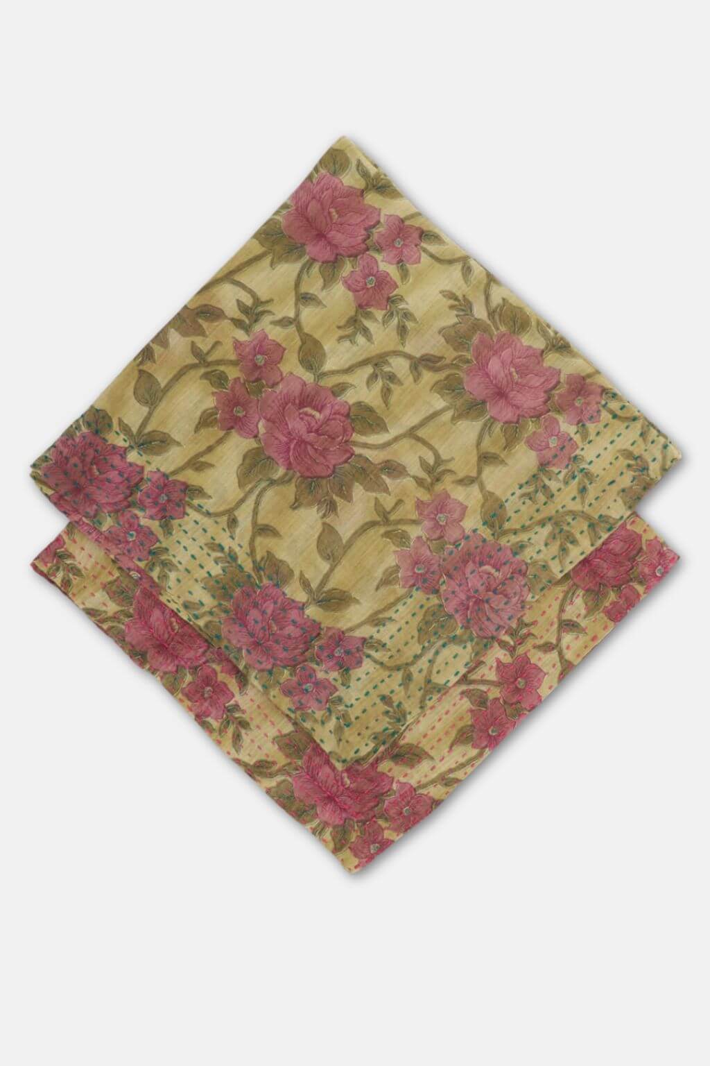 Briar Kantha Stitch Bandana | Garden Florals on Dusty Chartreuse