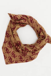 Harvest Paisley Kantha Stitch Bandana | Crimson Leaves on Ochre