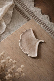 Close-up of concrete ginkgo leaf tray showing textured detail
