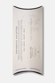 Baudelaire therapeutic eye pillow packaging with printed text and illustration