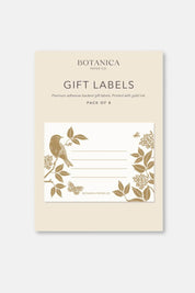 Botanica Paper Co. Meadow Gift Labels pack with gold bird and floral illustration.