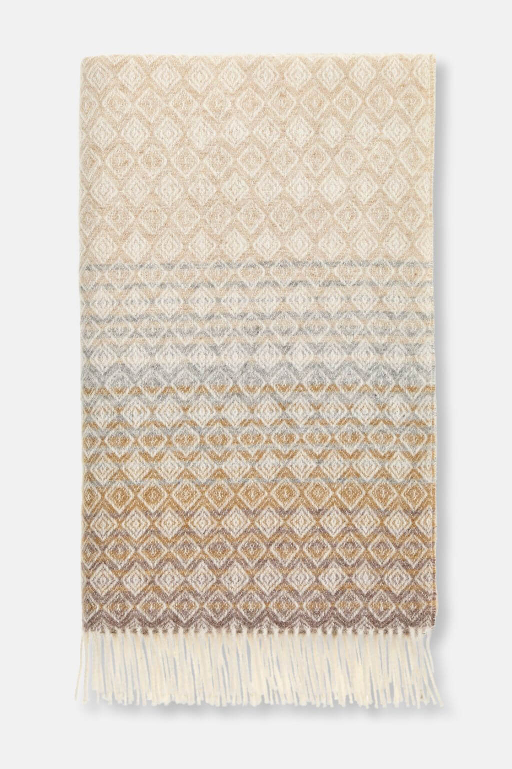 Ombre diamond pattern detail on natural British wool throw
