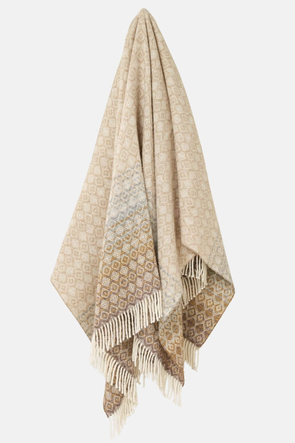 Natural Ombre Diamond British wool throw draped with fringe