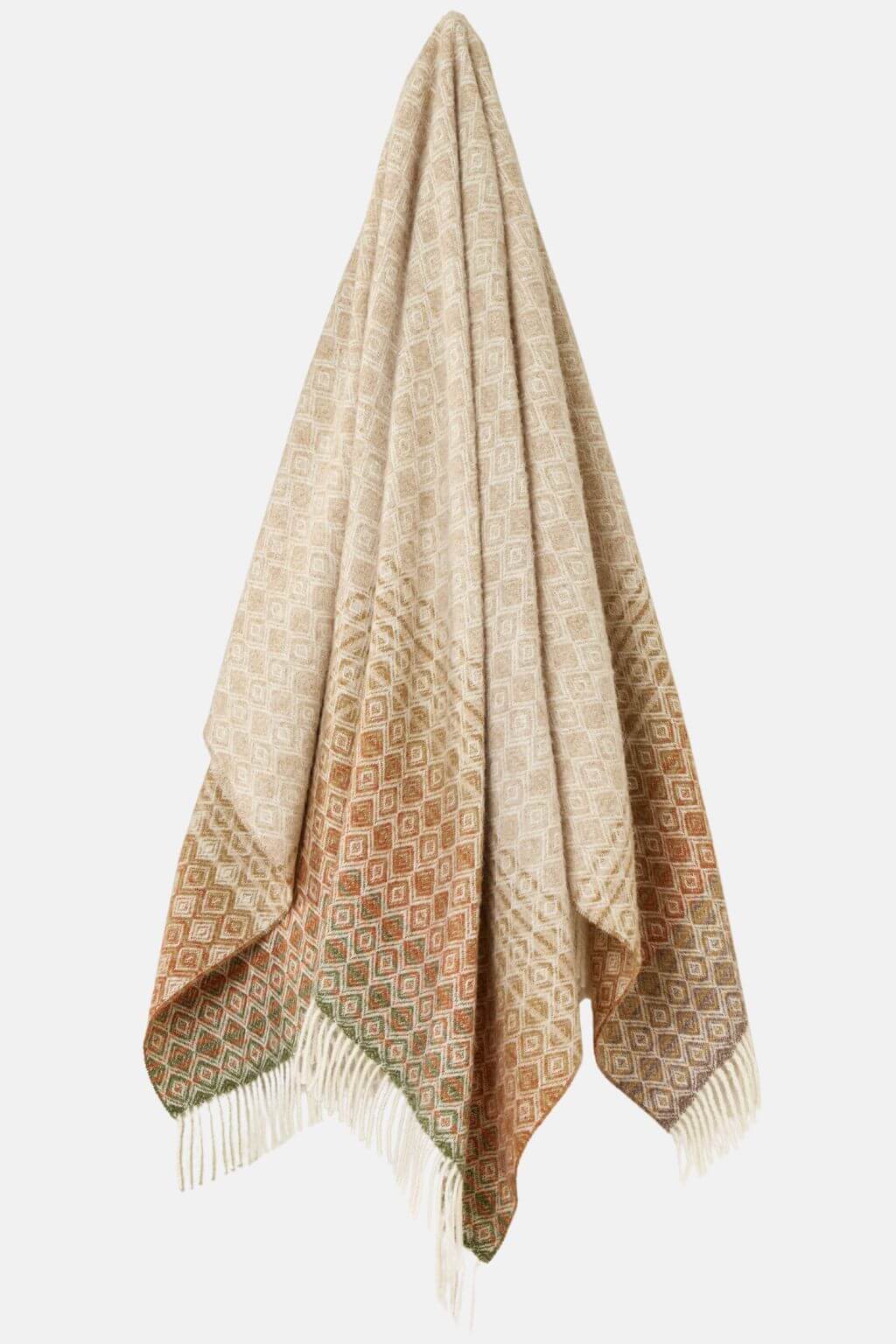 Terracotta green ombre diamond wool throw blanket draped