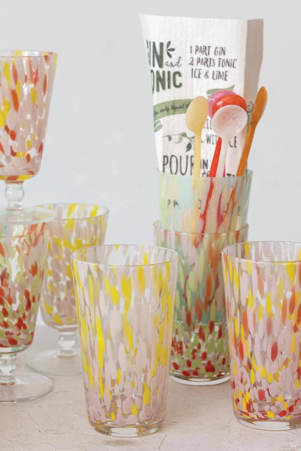 Confetti Handblown Tall Glass Tumblers - Assorted Set of 4