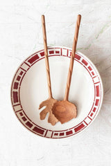 Carved Doussie Wood Leaf Shaped Salad Servers, Set of 2