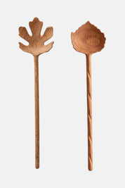 Carved Doussie Wood Leaf Shaped Salad Servers, Set of 2