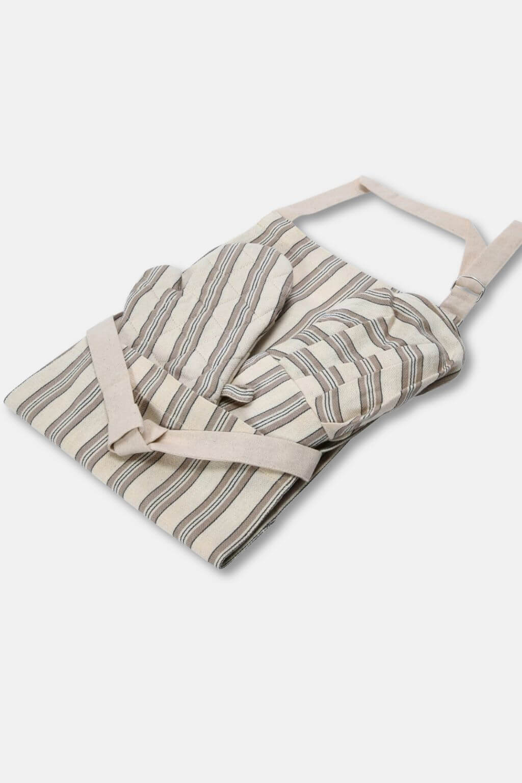 Striped cotton child apron with matching oven mitt
