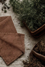 Stone Washed Linen Tea Towel, Terra Cotta