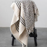 French Striped Throw with Frayed Edges