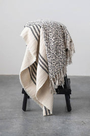 French Striped Throw with Frayed Edges