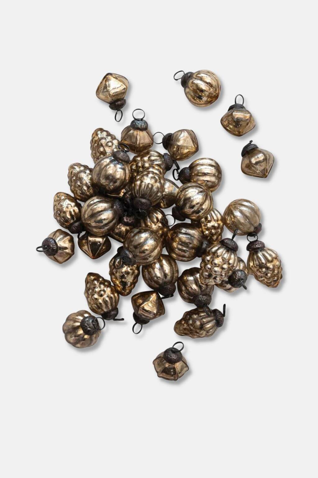 Heirloom Style Antique Gold Mercury Glass Ornaments, Bag of 36