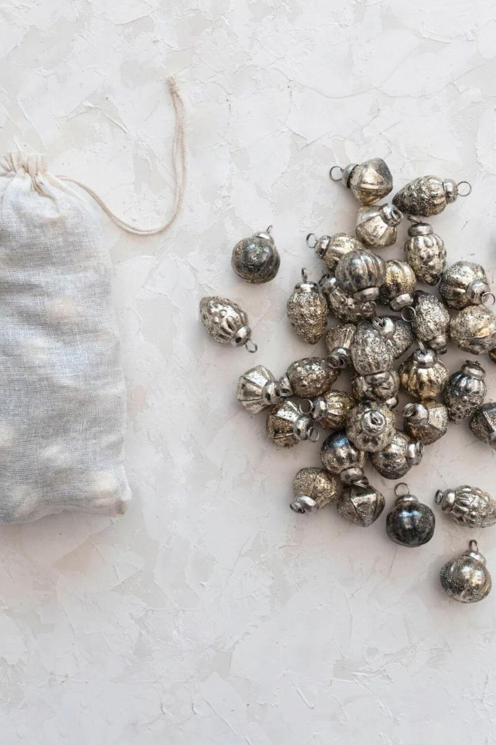 Heirloom Style Antique Silver Mercury Glass Ornaments, Bag of 36