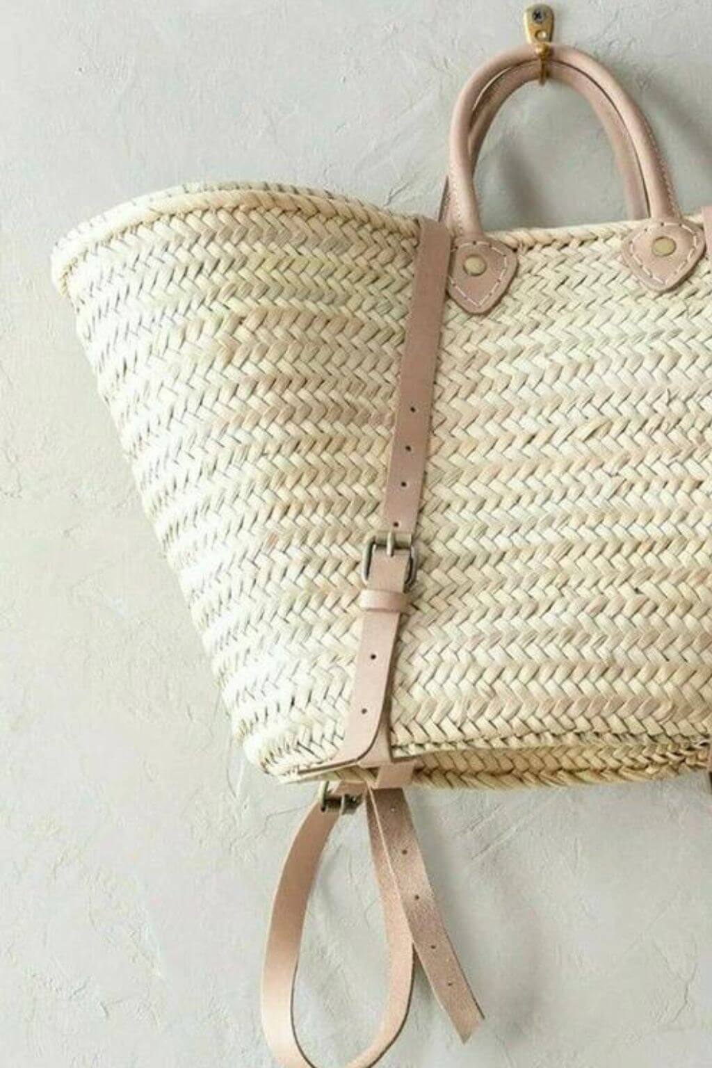 French Market Harvesting Basket Backpack with Natural Leather Straps