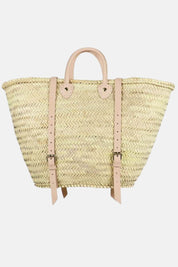 French Market Harvesting Basket Backpack with Natural Leather Straps