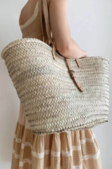 French Straw Bag with Nude Leather Straps