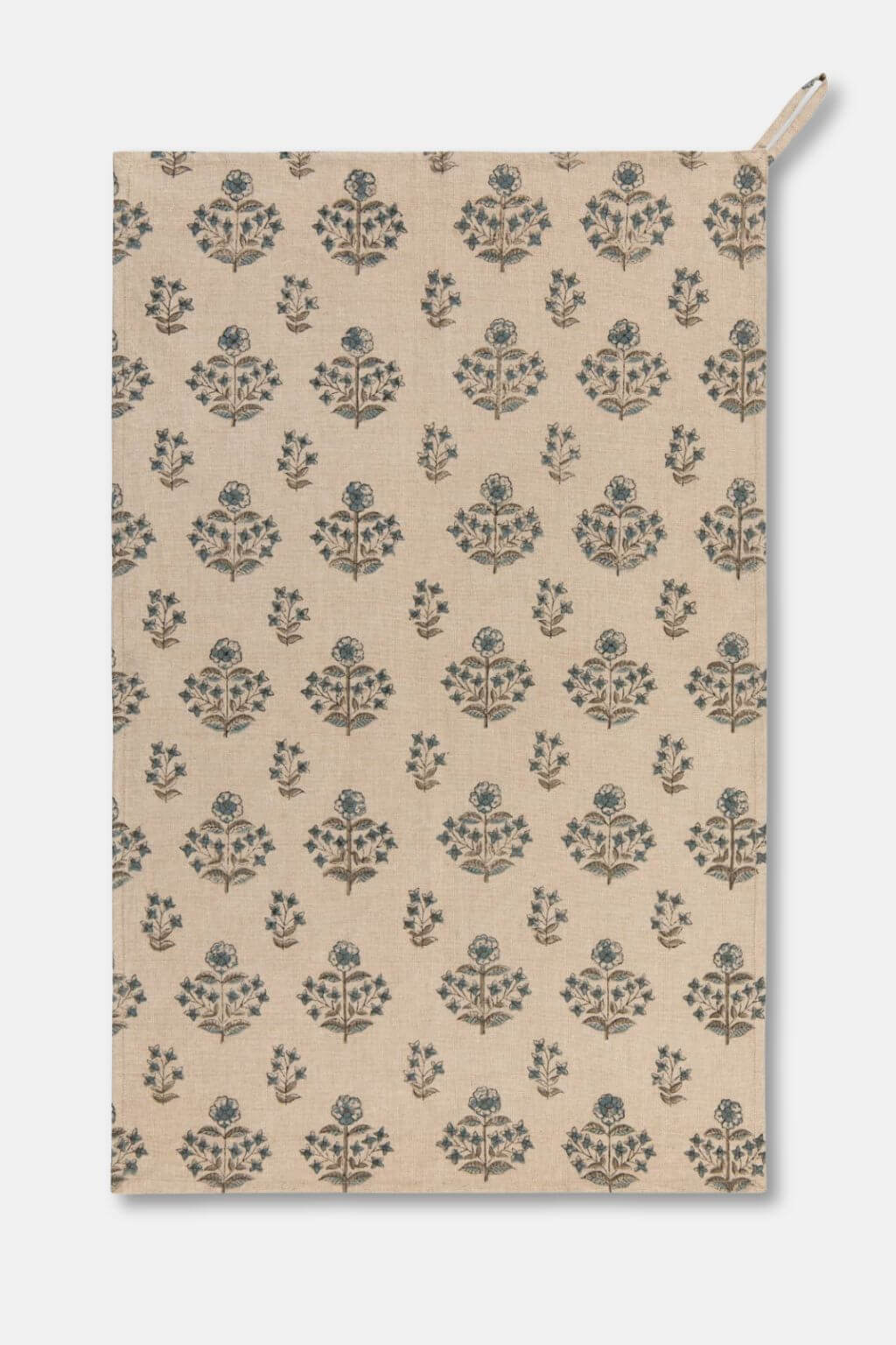 Flat-lay of Salvia dishtowel showing full pattern, crafted from cotton with traditional block printing.