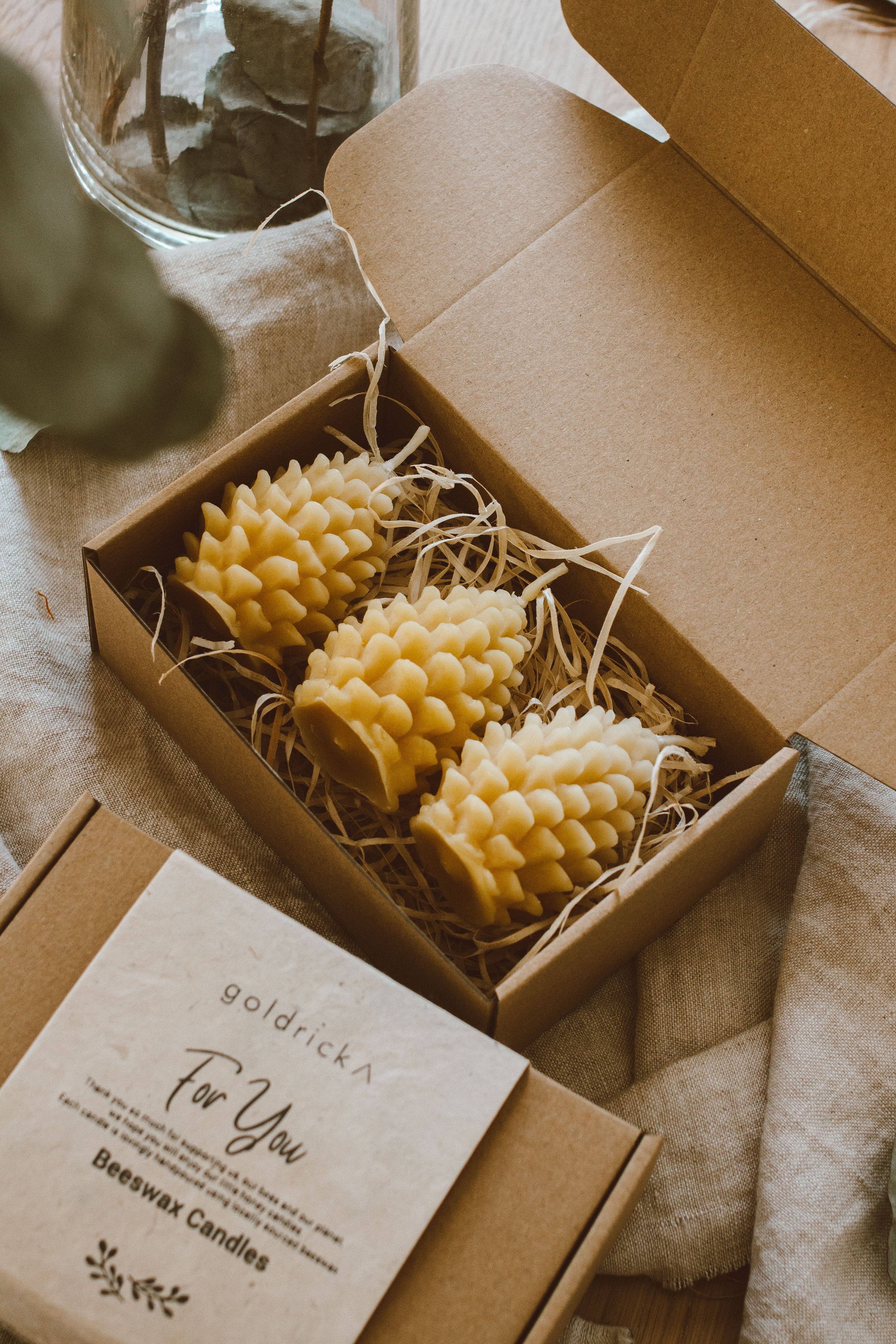 Natural Beeswax Pine Cone Candles, set of 3