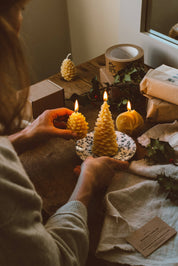 Natural Beeswax Pine Cone Candles, set of 3