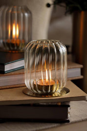 Aura Fluted Glass Tealight Lanterns, Set of 2