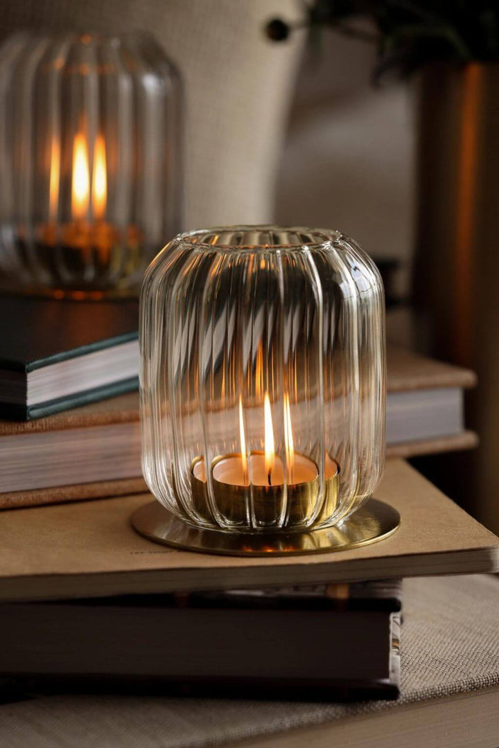 Aura Fluted Glass Tealight Lanterns, Set of 2 Cultiverre